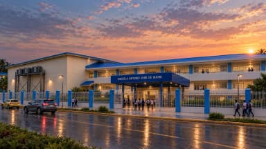 Escuela Antonio José de Sucre: vista del acceso al atardecer.