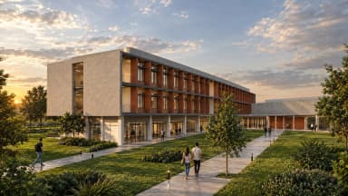 UTP Chiriquí: perspectiva del acceso y fachadas.
