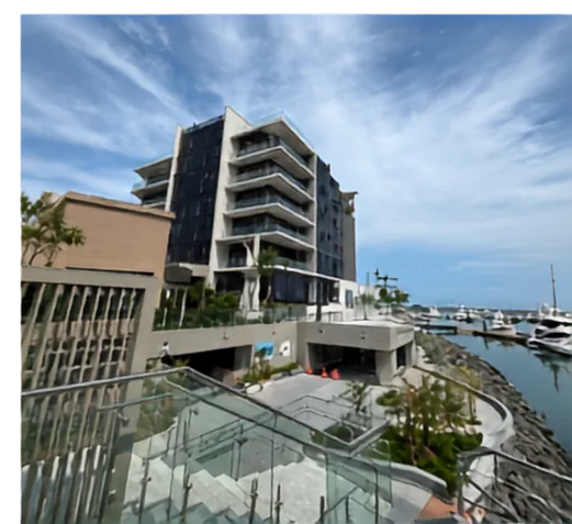 Vista exterior de Montecarlo desde el frente marítimo.